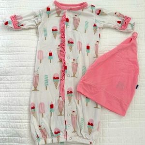 Newborn kickee gown/onesie with hat.